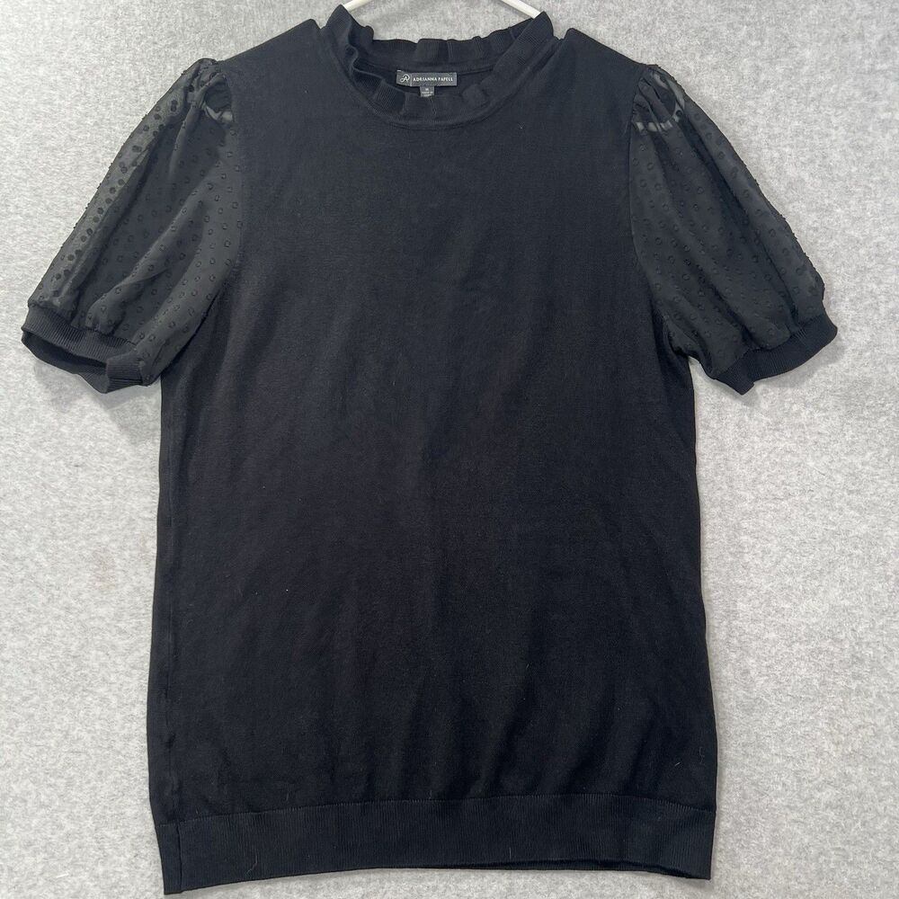 Adrianna Papell M sweater black  short sheer chiffon sleeve dark academia black